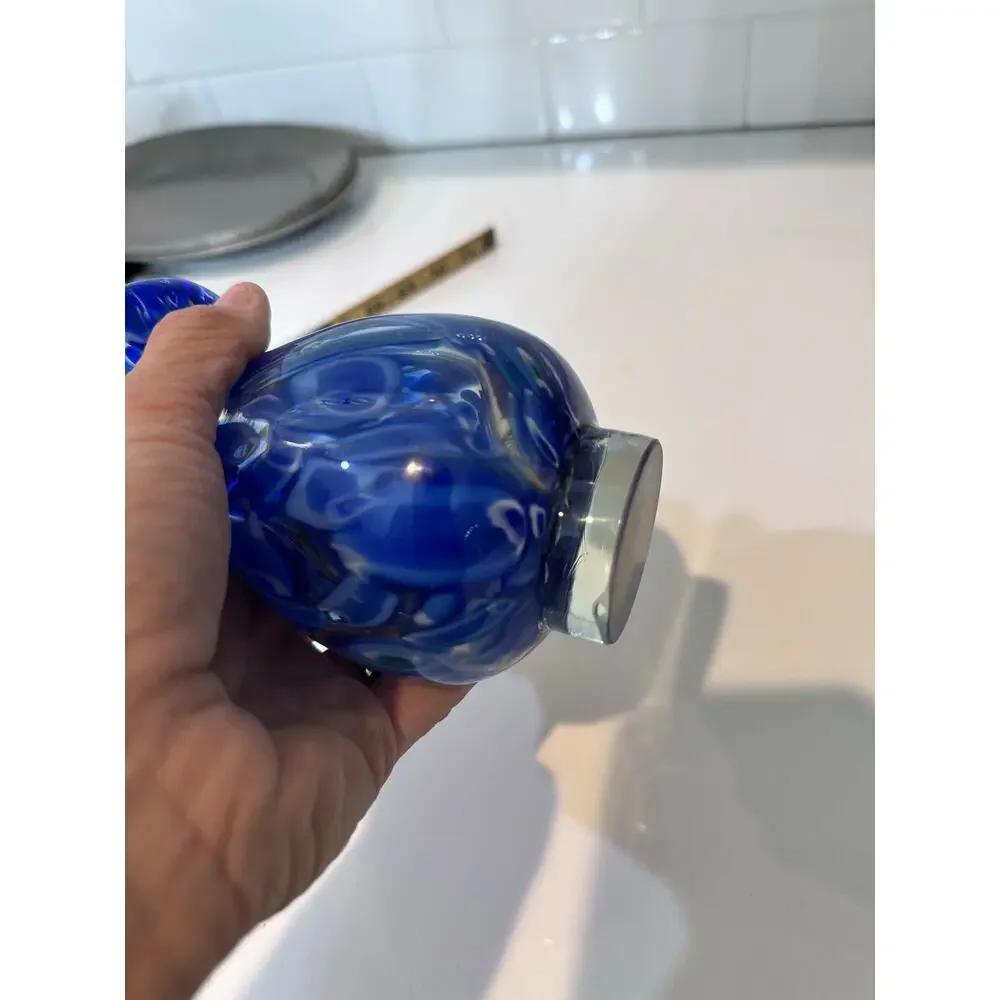 Vintage Cobalt Blue Swirl Art Glass Vase